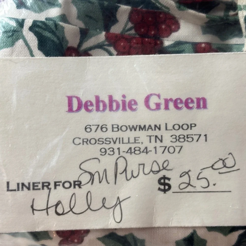 Longaberger Basket Liner Small Purse Traditional Holly Cream Red Green 208427